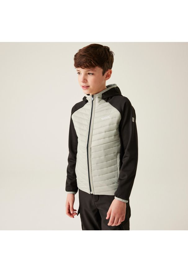 Regatta - Kielder Hybrid VIII Dziecięca wodoodporna kurtka z przegrodami. Kolor: zielony, brązowy, wielokolorowy. Materiał: polar, puch. Styl: elegancki, sportowy