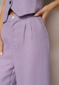 Renee - Fioletowe Spodnie Szerokie Garniturowe High Waist Tamarixia. Stan: podwyższony. Kolor: fioletowy. Materiał: tkanina. Sezon: lato #4