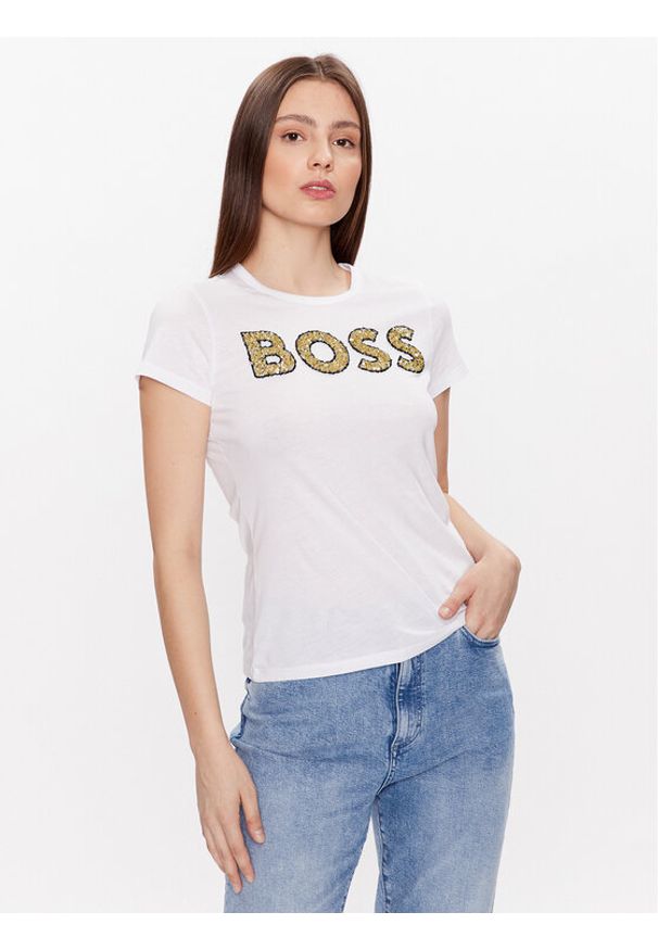 BOSS - Boss T-Shirt 50484646 Biały Slim Fit. Kolor: biały. Materiał: bawełna