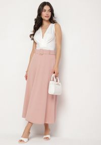 Born2be - Różowa Gładka Spódnica Maxi z Gumką w Pasie i Klamrą Orirsa. Kolor: różowy. Wzór: gładki. Styl: elegancki