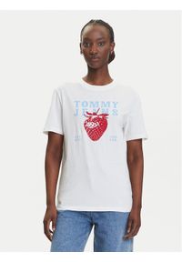 Tommy Jeans T-Shirt Strawberry DW0DW20894 Biały Relaxed Fit. Kolor: biały. Materiał: bawełna