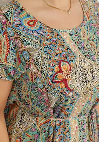 Born2be - Zielono-Beżowa Wiskozowa Sukienka w Stylu Boho o Pudełkowym Kroju z Materiałowym Paskiem Neteri. Okazja: na co dzień. Kolor: zielony. Materiał: materiał, wiskoza. Styl: boho #7