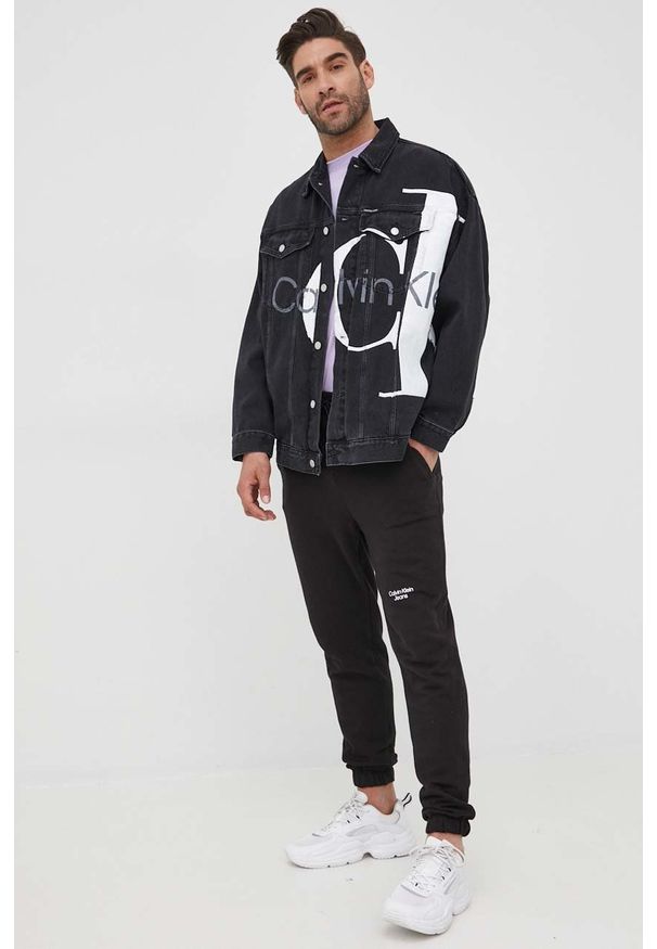 Calvin Klein Jeans spodnie bawełniane męskie kolor czarny gładkie. Kolor: czarny. Materiał: bawełna. Wzór: gładki