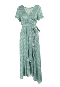 Born2be - Miętowa Sukienka Echosia. Kolor: miętowy. Materiał: materiał. Długość rękawa: krótki rękaw. Wzór: kropki. Typ sukienki: kopertowe. Długość: maxi #4