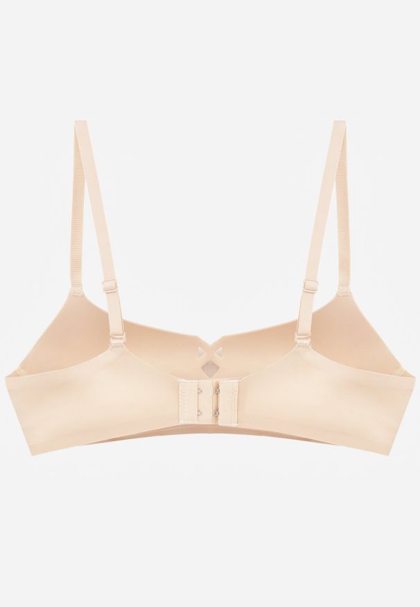 Born2be - Beżowy Gładki Biustonosz z Ozdobną Imitacją Sznurowania Azivene. Kolor: beżowy. Wzór: gładki