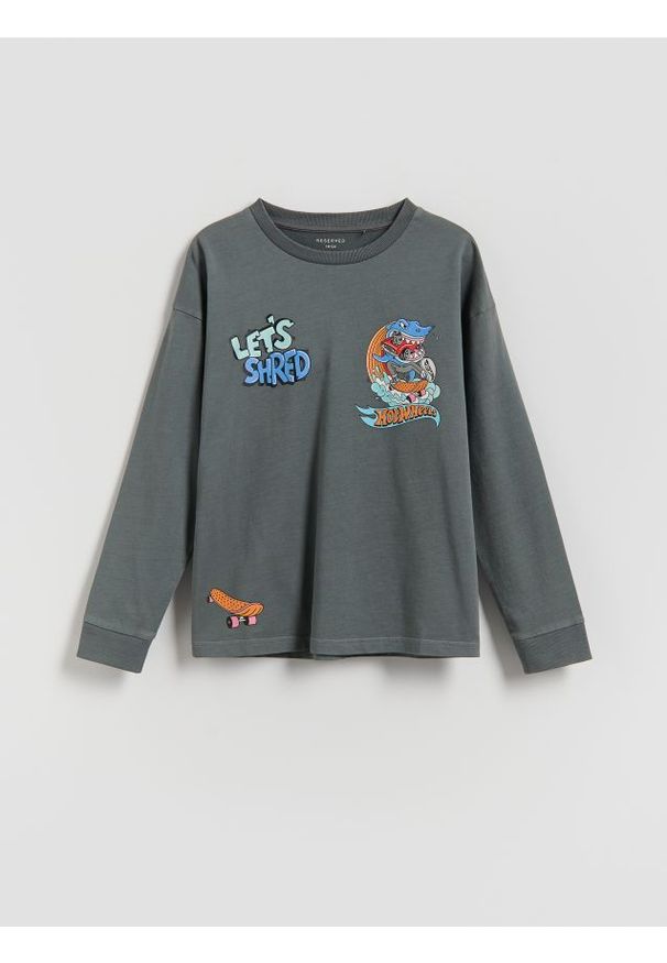 Reserved - Longsleeve Hot Wheels - ciemnoszary. Kolor: szary. Materiał: dzianina, bawełna. Długość rękawa: długi rękaw