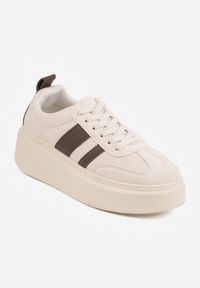Born2be - Beżowo-Brązowe Sneakersy Kultowe Tenisówki na Platformie z Koturnem Elisara. Okazja: na spacer. Kolor: brązowy. Materiał: jeans. Obcas: na koturnie. Sport: turystyka piesza #9