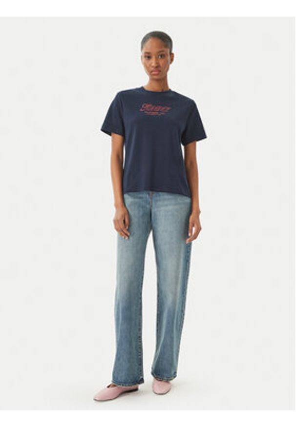 TOMMY HILFIGER - Tommy Hilfiger T-Shirt Logo Interlock WW0WW48707 Granatowy Regular Fit. Kolor: niebieski. Materiał: bawełna