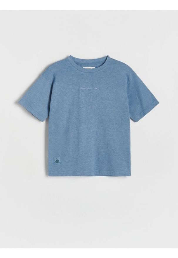 Reserved - T-shirt z haftem - niebieski. Kolor: niebieski. Materiał: dzianina, bawełna. Wzór: haft. Styl: klasyczny