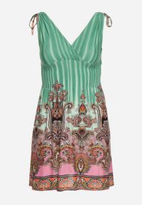 Born2be - Zielona Sukienka na Grubych Ramiączkach z Kopertową Górą o Rozkloszowanym Kroju Rissaline. Kolor: zielony. Długość rękawa: na ramiączkach. Wzór: aplikacja. Typ sukienki: kopertowe. Styl: klasyczny, elegancki #7