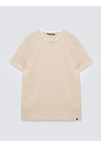 Big-Star - Koszulka męska w drobne paski beżowa Fredriser 801. Okazja: na co dzień. Kolor: beżowy. Materiał: dzianina, jeans, materiał. Wzór: paski. Sezon: lato. Styl: casual #1