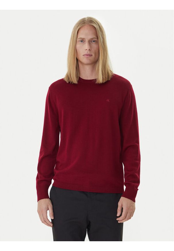 Calvin Klein Sweter LV04LB305G Czerwony Regular Fit. Kolor: czerwony. Materiał: wełna