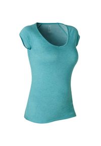 NYAMBA - Koszulka krótki rękaw slim Gym & Pilates 500 damska. Kolor: niebieski, turkusowy, wielokolorowy. Materiał: materiał, bawełna, lyocell, elastan, poliester. Długość rękawa: krótki rękaw. Długość: krótkie. Sport: joga i pilates #1