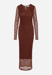 Born2be - Brązowa Dopasowana Sukienka Koronkowa z Długim Rękawem Zenika. Kolor: brązowy. Materiał: koronka. Długość rękawa: długi rękaw. Wzór: koronka. Sezon: wiosna, zima, jesień. Styl: elegancki #7
