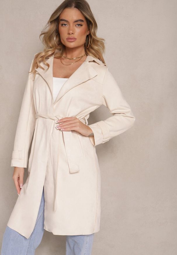 Renee - Kremowy Płaszcz Usinlenne. Okazja: na co dzień. Kolor: beżowy. Długość rękawa: długi rękaw. Długość: długie. Styl: casual