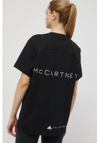 Adidas by Stella McCartney - adidas by Stella McCartney t-shirt damski kolor czarny. Kolor: czarny. Materiał: poliester, bawełna