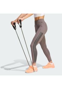 Adidas - Legginsy Optime Workout 3-Stripes 7/8. Stan: podwyższony. Kolor: szary, wielokolorowy, brązowy. Materiał: skóra, materiał. Sport: fitness #1