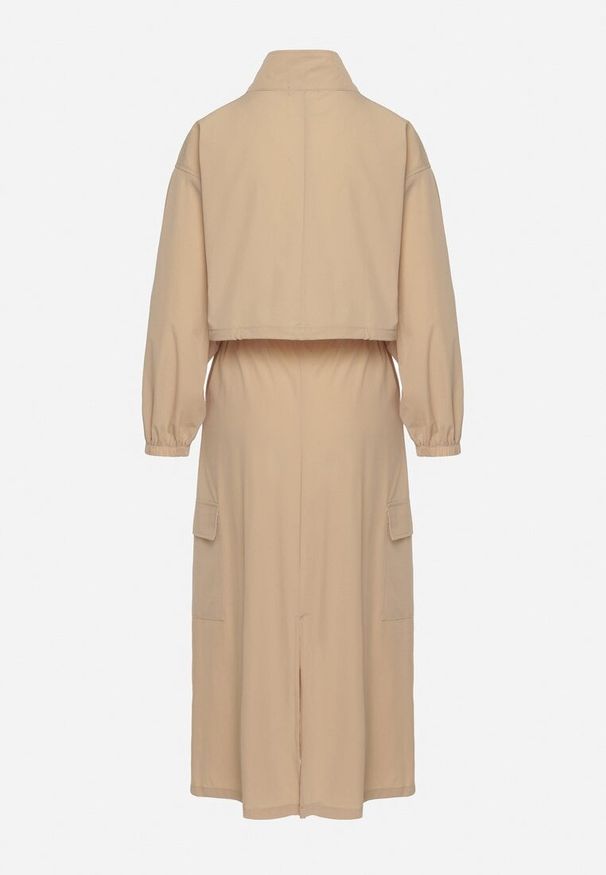 Born2be - Beżowy Komplet Casualowy Bluza z Suwakiem i Stójką oraz Spódnica z Kieszeniami Hettora. Kolor: beżowy