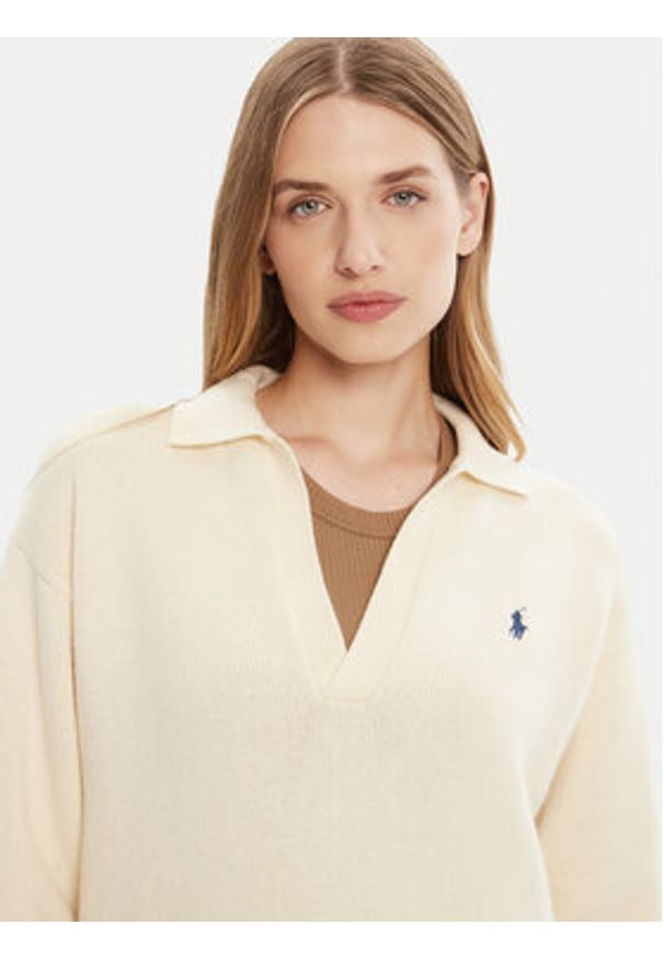 Polo Ralph Lauren Sukienka dzianinowa 211A91143003 Biały Slim Fit. Typ kołnierza: polo. Kolor: biały. Materiał: wełna