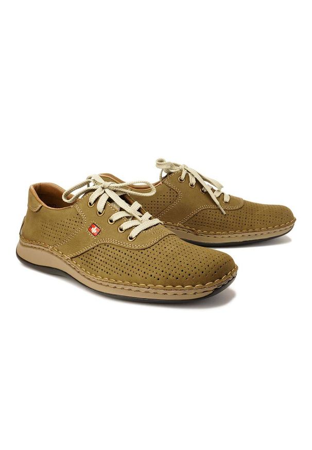 Rieker - RIEKER 05225-64 beige, półbuty męskie. Zapięcie: sznurówki. Kolor: beżowy. Materiał: skóra. Szerokość cholewki: normalna
