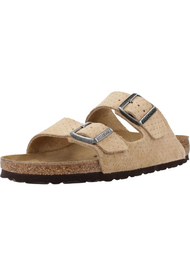 Klapki damskie Birkenstock Arizona. Zapięcie: klamry. Kolor: wielokolorowy, beżowy, brązowy. Materiał: skóra. Szerokość cholewki: normalna. Sport: turystyka piesza