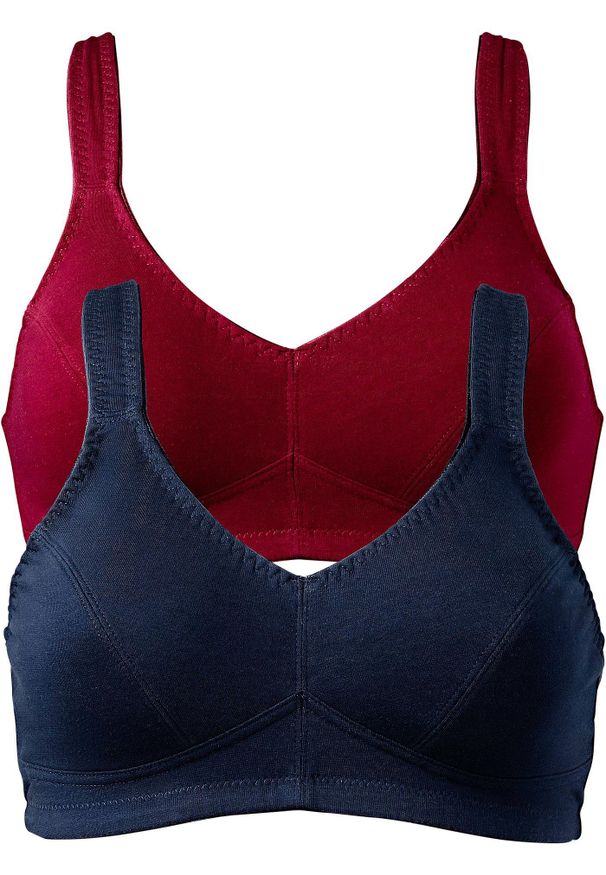 bonprix - Biustonosz bez fiszbinów z bawełną organiczną (2 szt.). Kolor: czerwony. Materiał: bawełna. Rodzaj stanika: wyściełane miseczki, różne sposoby noszenia