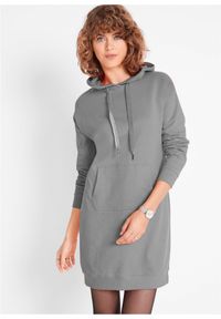 bonprix - Bawełniana sukienka dresowa. Typ kołnierza: kaptur. Kolor: szary. Materiał: bawełna, dresówka #1
