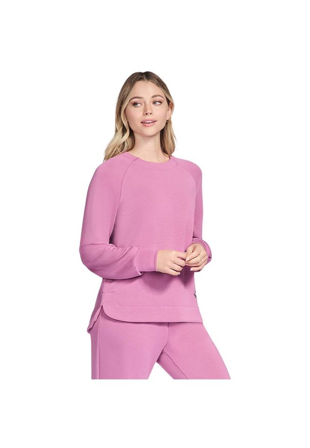 skechers - Bluzka Damska Skechers SKECHLUXE Elevate Crewneck. Kolor: różowy. Materiał: jedwab, materiał