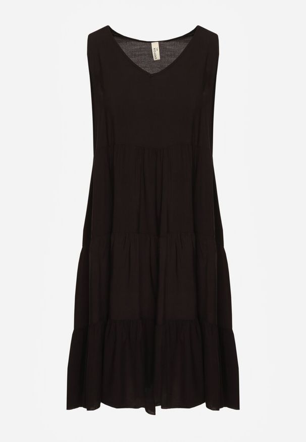 Renee - Czarna Bawełniana Sukienka o Rozkloszowanym Kroju Bez Rękawów Gladea. Okazja: na co dzień, na randkę. Kolor: czarny. Materiał: bawełna. Długość rękawa: bez rękawów. Sezon: lato, jesień. Typ sukienki: proste. Styl: casual, elegancki