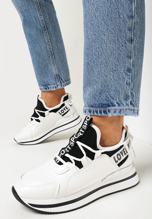 Born2be - Białe Sneakersy przed Kostkę na Platformie Loyalin. Wysokość cholewki: przed kostkę. Kolor: biały. Obcas: na platformie