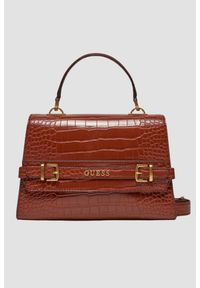 Guess - GUESS Brązowa torebka Sestri Luxury. Kolor: brązowy. Wzór: motyw zwierzęcy. Materiał: skórzane