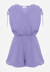 Born2be - Fioletowy Kombinezon z Gumką w Pasie i Kopertowym Dekoltem Eppenia. Okazja: na co dzień. Kolor: fioletowy. Długość: krótkie. Styl: elegancki, casual #2