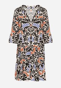 Born2be - Czarno-Beżowa Wiskozowa Rozkloszowana Sukienka z Abstrakcyjnym Wzorem Liracalia. Okazja: na co dzień. Kolor: czarny. Materiał: wiskoza. Styl: casual, elegancki #4