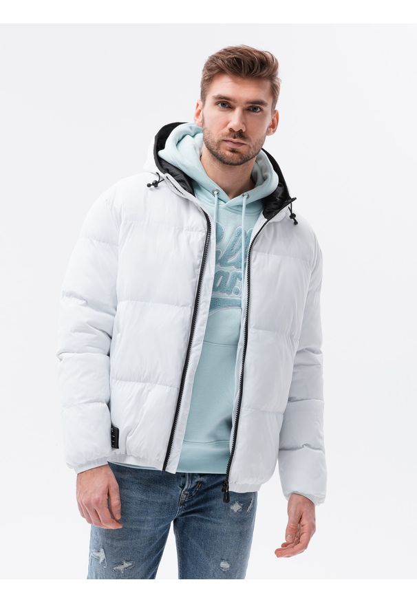 Ombre Clothing - Kurtka męska zimowa C533 - biała - XXL. Kolor: biały. Materiał: poliester, nylon. Sezon: zima