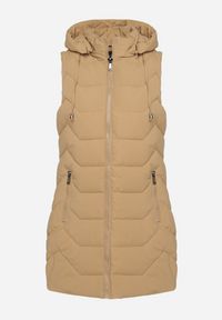 Born2be - Jasnobeżowa Pikowana Kamizelka z Odpinanym Kapturem na Suwak Wykończona Sznurkami Zeneria. Okazja: na co dzień. Kolor: beżowy. Styl: casual, elegancki #6