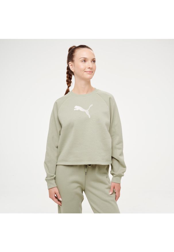 Bluza damska Puma crop. Kolor: zielony. Materiał: materiał, bawełna