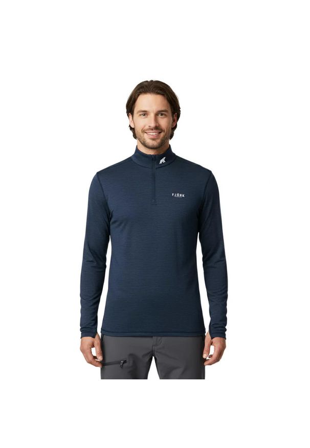 FJORK MERINO - Koszulka z długim rękawem męska wykonana w 100% z wełny merynosów – Finn 210 Zip. Kolor: niebieski. Materiał: wełna. Długość rękawa: długi rękaw. Długość: długie. Sezon: zima. Sport: narciarstwo