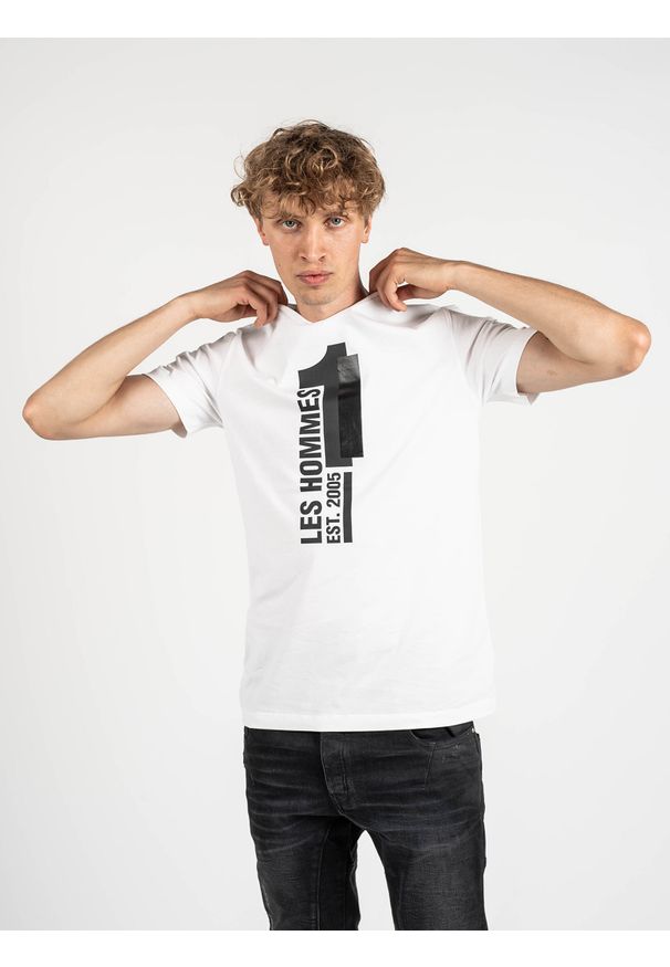 Les Hommes T-shirt | LLT205 721P | Round Neck T-Shirt | Mężczyzna | Biały. Okazja: na co dzień. Kolor: biały. Materiał: bawełna. Wzór: nadruk. Styl: casual