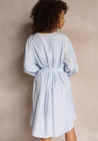 Renee - Niebieska Pudełkowa Sukienka Mini z Wiązanym Paskiem i Haftem Eudas. Kolor: niebieski. Materiał: materiał. Wzór: haft. Długość: mini #3