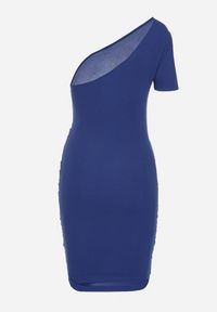 Born2be - Niebieska Dopasowana Sukienka na Jedno Ramię Erllemia. Okazja: na imprezę. Kolor: niebieski. Długość rękawa: krótki rękaw. Typ sukienki: dopasowane, proste #3