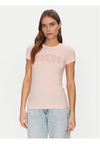 Guess T-Shirt W5GI04 J1314 Różowy Slim Fit. Kolor: różowy. Materiał: bawełna