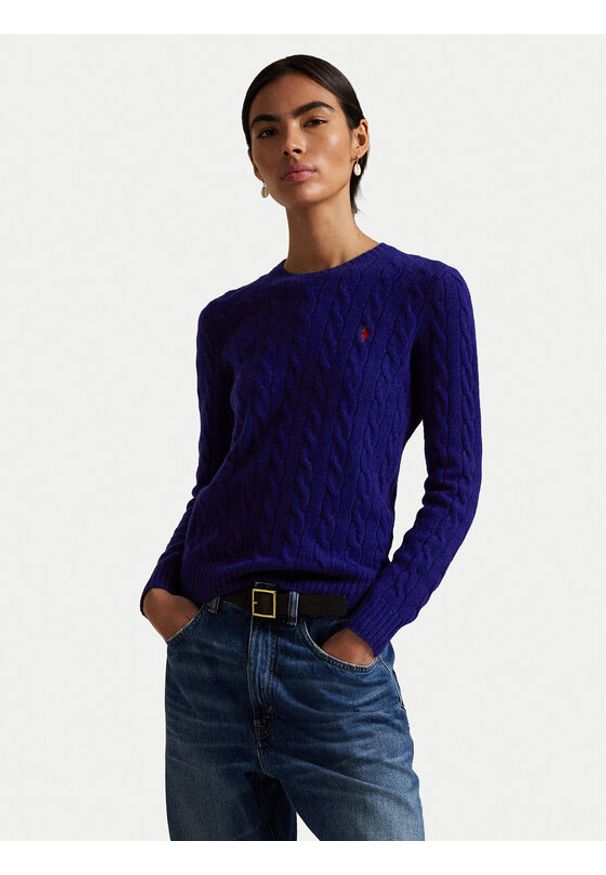 Polo Ralph Lauren Sweter 211971865012 Granatowy Slim Fit. Typ kołnierza: polo. Kolor: niebieski. Materiał: wełna