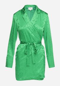 Born2be - Zielona Krótka Sukienka Kopertowa z Materiałowym Paskiem Urvila. Kolor: zielony. Materiał: materiał. Typ sukienki: kopertowe. Styl: elegancki. Długość: mini #2