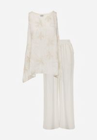 Renee - Biały Wiskozowy Komplet z Lnem w Stylu Boho Spodnie i Bluzka z Haftem Marymene. Kolor: biały. Materiał: wiskoza, len. Wzór: haft #4