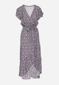 Born2be - Czarno-Różowa Bawełniana Sukienka z Gumką w Talii i Asymetrycznym Dołem Orrizae. Okazja: na co dzień. Typ kołnierza: dekolt kopertowy, kołnierz z falbankami. Kolor: czarny. Materiał: bawełna. Długość rękawa: krótki rękaw. Sezon: wiosna, lato. Typ sukienki: asymetryczne. Styl: elegancki, casual #6