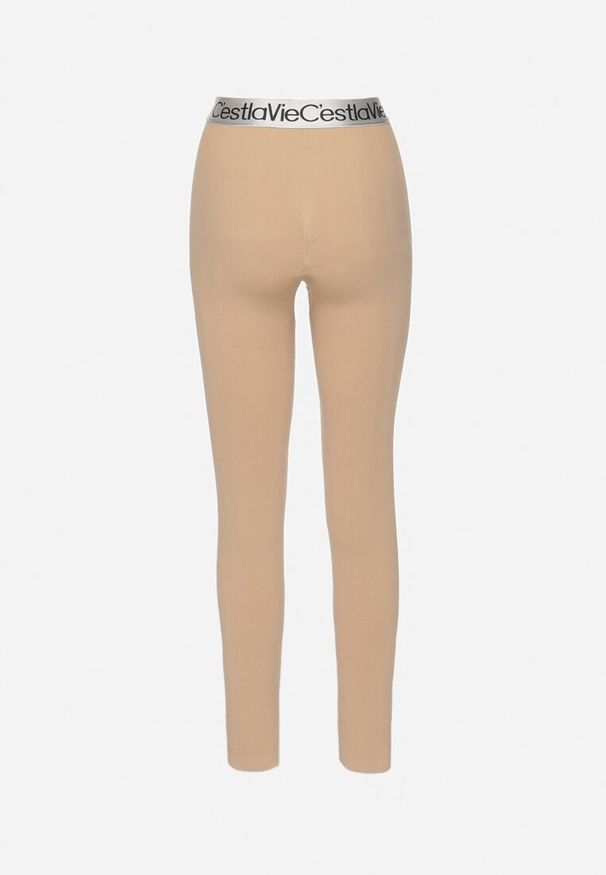 Born2be - Beżowe Elastyczne Legginsy z Szeroką Gumą w Pasie Rindama. Kolor: beżowy. Materiał: guma. Styl: sportowy