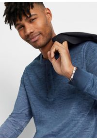 bonprix - Bluzka z dekoltem henley z bawełny organicznej, z efektem wytarcia, długi rękaw. Typ kołnierza: typu henley. Kolor: niebieski. Materiał: bawełna. Długość rękawa: długi rękaw. Długość: długie #3