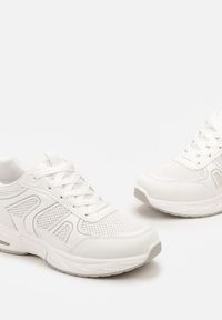 Renee - Białe Buty Sportowe Ozdobione Siateczką i Metalicznymi Wstawkami Lawinle. Kolor: biały. Wzór: aplikacja #5