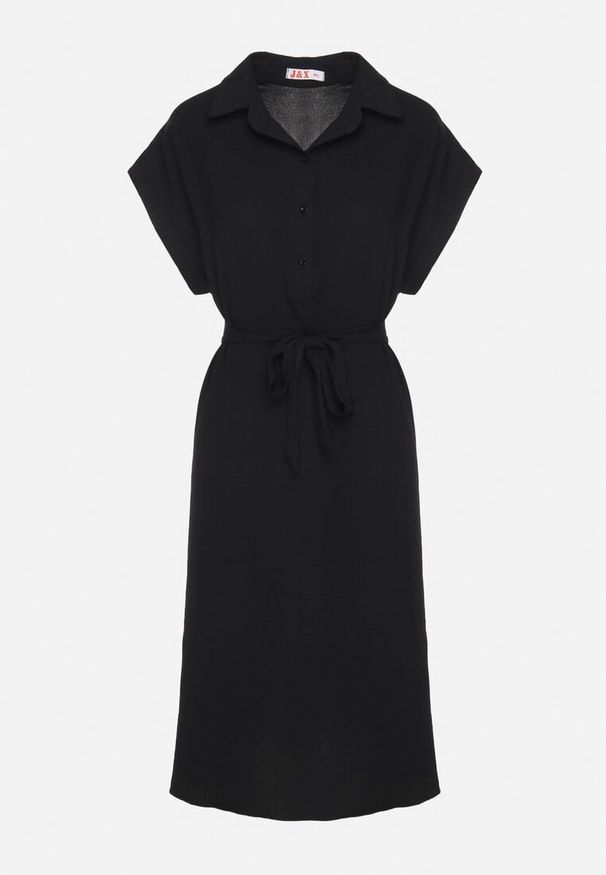 Born2be - Czarna Sukienka z Bawełną i Ozdobnym Paskiem Savanire. Okazja: na co dzień. Kolor: czarny. Materiał: bawełna. Typ sukienki: koszulowe. Styl: casual, elegancki, klasyczny