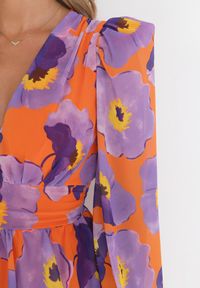 Born2be - Fioletowa Sukienka Mini z Cienkimi Gumkami w Pasie i Szerokimi Rękawami Jakaria. Okazja: na co dzień. Kolor: fioletowy. Typ sukienki: proste. Styl: casual. Długość: mini #3